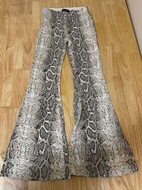 AKIRA All Over Sequin Snake Print Flare Leg Bell Bottom Pants